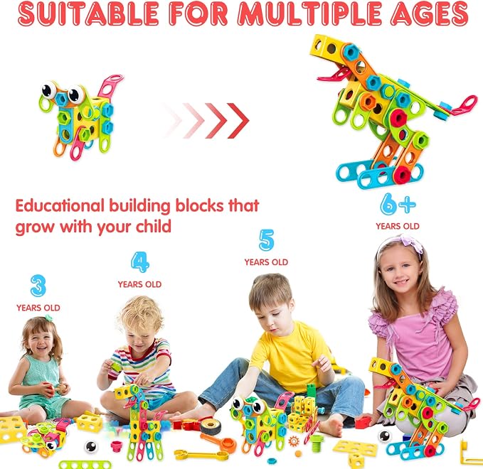 NXONE 195 PCS STEM Toys, Building Sets for Kids 3+ | Educational Building Toys for Boys and Girls Ages 3-10, Hands-On Learning, Electric Drill & Storage Box Included