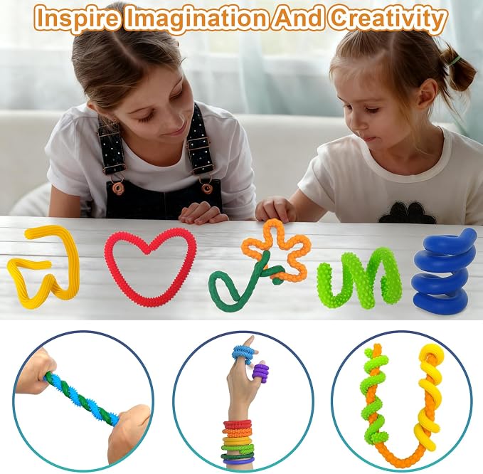 Silicone Sensory Sticks for Kids Adults, Textured Flexible Fidget Sticks Toys for Autism ADHD, Classroom Travel Anxiety Relief Toy, Christmas Stocking Stuffers Gift for Teens (8 PCS)