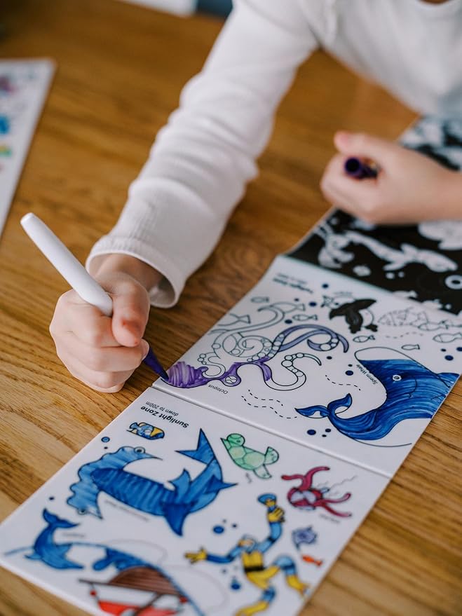 Tales Foldout Book - Reusable Silicone Coloring Books for Kids Ages 3-7 with Flip Pages & Educational Themes - Coloring Kit Includes 12 Markers & Keepsake Box