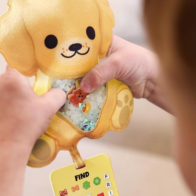 Vango BIZYBOO Spike - Seek & Find Plush Travel Toy for Kids Ages 2+ | 25+ hidden objects to search, matching picture & word card, handheld sensory play, fine motor skills, quiet car & plane rides
