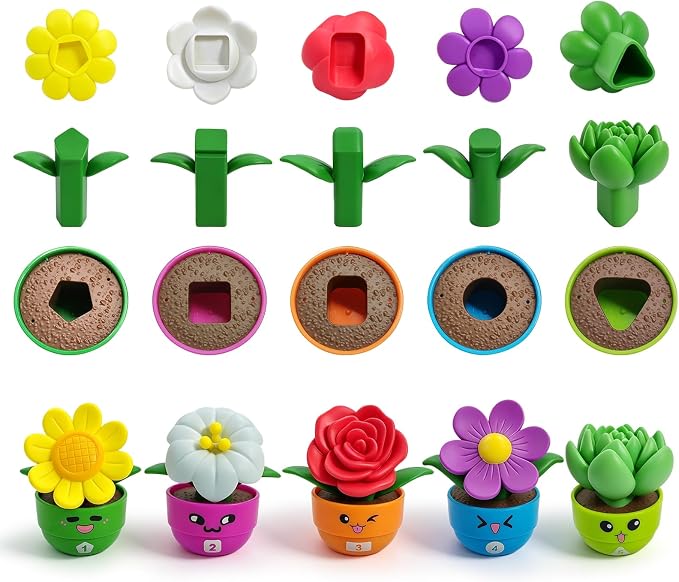 Flower Garden Toddler Toys, Kids Gardening Building Toy, Color Shape Sorting & Matching Game, Montessori Stacking Sensory Learning Toys, 2 Year Old Girl Birthday Gift