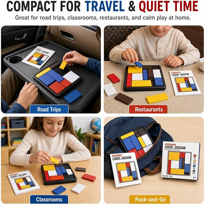 3 Pack Logic Puzzle Brain Teaser Game for Kids and Adults, 3 Complete Sets with 88 Challenges Each, 4 Difficulty Levels, Portable Travel Puzzle Set, Screen-Free Learning Brain Game by Sooshoom