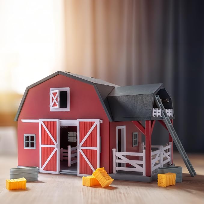 Terra by Battat – 20 Pieces Wooden Animal Barn Toy Set – Farm Animals & Play Fence – Pretend Play for Toddlers & 3+ Years – Educational Toys – Farmhouse Playset | Wooden farm toy set with 1 barn, 10 fences, ladder, 4 hay bales, 2 troughs, pulley tray a...