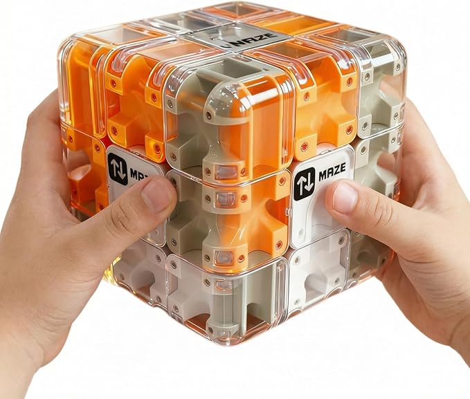 3D Rolling Ball Maze Cube & Marble Maze Puzzle - Large Labyrinth Brain Teaser Toy for Kids Ages 4-8, 8-12 & Adults. Challenging 3D Puzzle Game. Best Travel Birthday Gift (Orange Color)