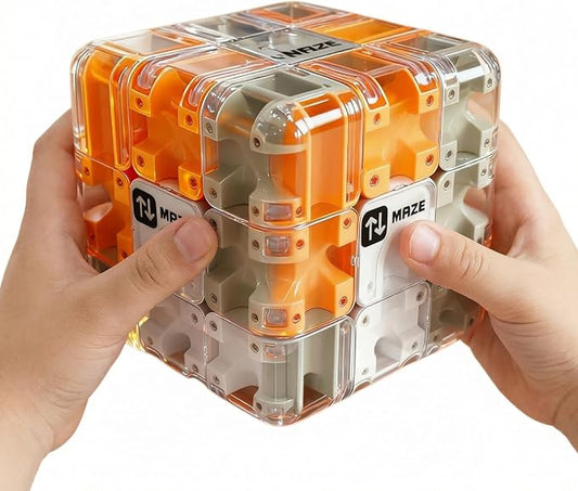 3D Rolling Ball Maze Cube & Marble Maze Puzzle - Large Labyrinth Brain Teaser Toy for Kids Ages 4-8, 8-12 & Adults. Challenging 3D Puzzle Game. Best Travel Birthday Gift (Orange Color)