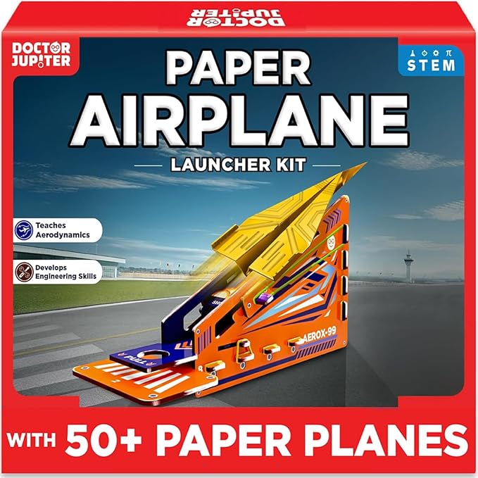 Doctor Jupiter Paper Airplane Launcher Kit for Kids Ages 6+, Birthday Gifts | Gift Ideas for Boys & Girls Ages 6,7,8,9,10,11,12, Paper Airplane Book, STEM Launcher Toy