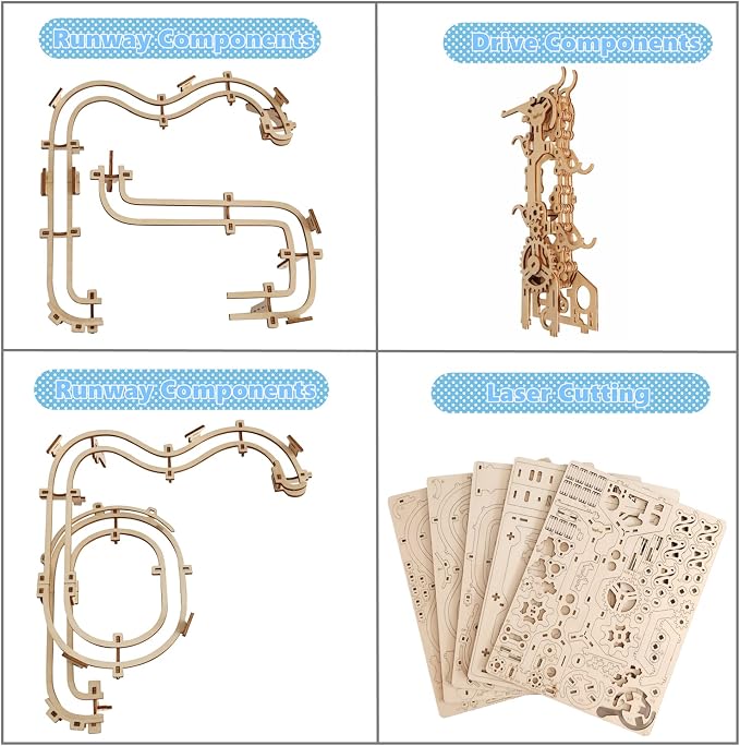 3D Wooden Marble Run Puzzle, Wood Crafts Mechanical Marble Run DIY Assembly Building Model Kits, Wooden Crafts Brain Teaser Puzzles, Christmas Birthday Gifts for Adults & Teens