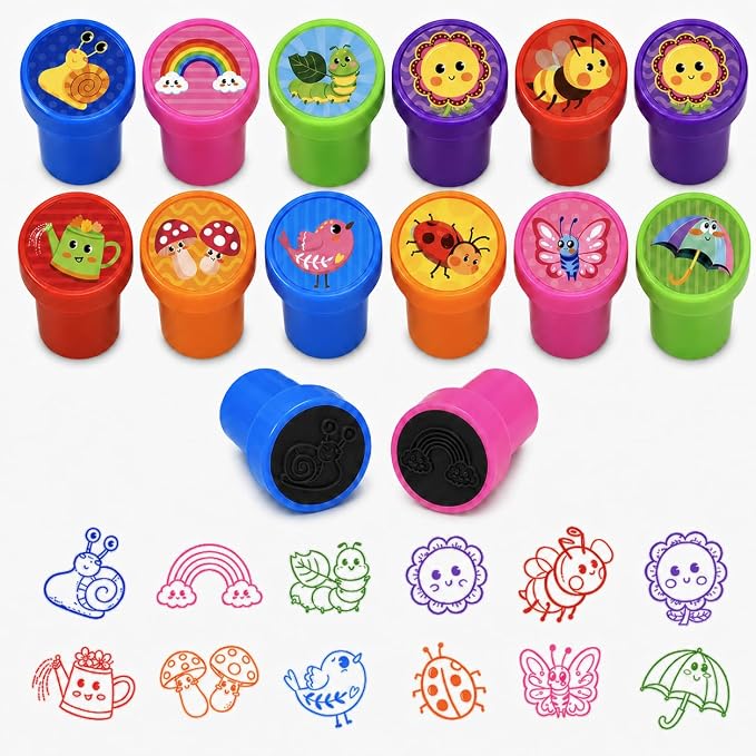 Cinrobiye 24 Pcs Insect Stampers Party Favor Set, Cute Bug Stamps for Kids Birthday Party, Classroom Rewards, Educational Learning Toys, Goody Bag Fillers, Nature Themed Party Supplies
