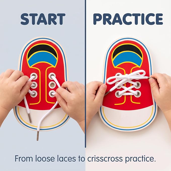 Wooden Threading Shoes Training Board, Learn to Tie Laces, Wooden Learn to Tie Your Own Shoes Threading Lacing Shoes Training Early Learning Kits | Threading Lacing Shoes Training Board Early Learning