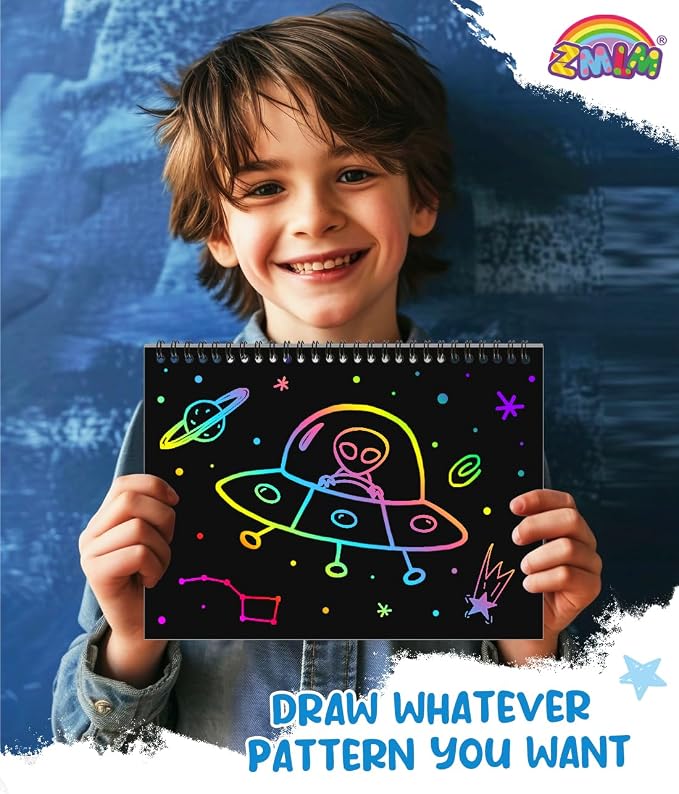 ZMLM Scratch Paper Art-Crafts Gift: 2 Pack Rainbow Notebooks Supplies Toys | Art Crafts for 3 4 5 6 7 8 9 10 11 12 Years Old Girls and Boys Kids Birthday Christmas Party Travel Games Activities