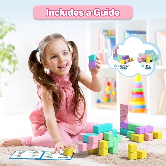 Magnetic Blocks for Toddlers, 1.34in Macaron Magnetic Building Cubes for Kids Ages 1-3, Stem Preschool Stack Construction Educational Toys for 3+ Years Old Boys Girls