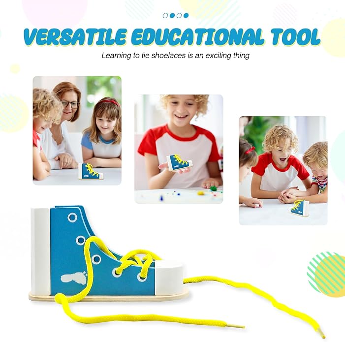 Learn to Tie Shoes for Kids, Wooden Lacing Sneaker Toy,Montessori Educational Toy for Toddlers Ages 4-8