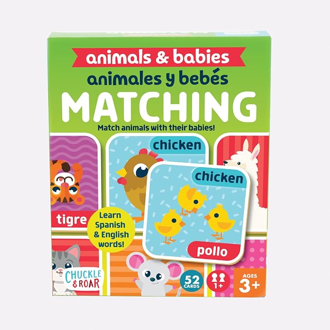 Chuckle & Roar Animals & Babies Memory Matching Game, 52 Tiles, Ages 3+ | Animal Parent-And-Baby Matches, Games for 3 Year Olds, For Road Trips & Flights, Travel Toys for Toddlers 3-5