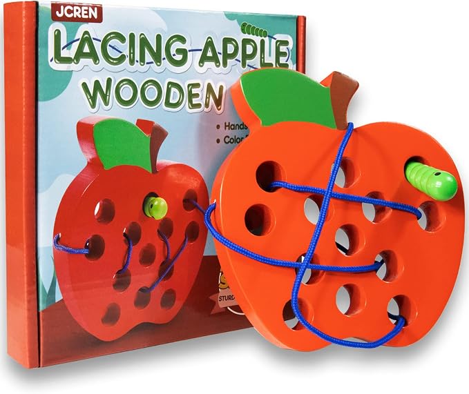 JCREN Wooden Lacing Apple Threading Toys Wood Apple Block Puzzle Travel Game Toys Early Learning Fine Motor Skills Montessori Educational for Baby Toddlers Kids 3 4 5 Years Old