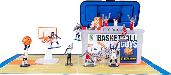 Kaskey Kids Basketball Guys, Red vs. Blue, 21 Pieces in Each Set, Includes 2 Teams, Accessories, and Travel Storage Case, Nostalgic Sports Action Figures for Imaginative Play, Ages 3 and Up