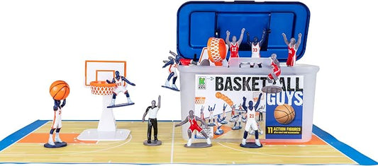 Kaskey Kids Basketball Guys, Red vs. Blue, 21 Pieces in Each Set, Includes 2 Teams, Accessories, and Travel Storage Case, Nostalgic Sports Action Figures for Imaginative Play, Ages 3 and Up