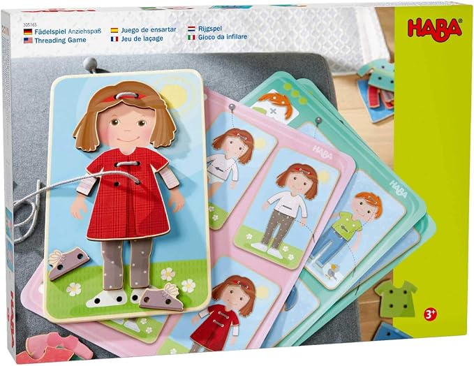 HABA Dress Me Lacing Cards Game - Montessori Fine Motor Skills Toy for Preschool Learning Activities and Kindergarten Toys with 36 Wooden Pieces