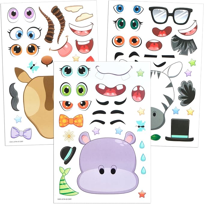 JOYIN 36PCS 9"x6" Make a face Stickers for Kids, Make Your Own Safari Animal Stickers, Jungle Party Favors Kids Crafts, Goodie Bags Stuffers, Classroom Rewards