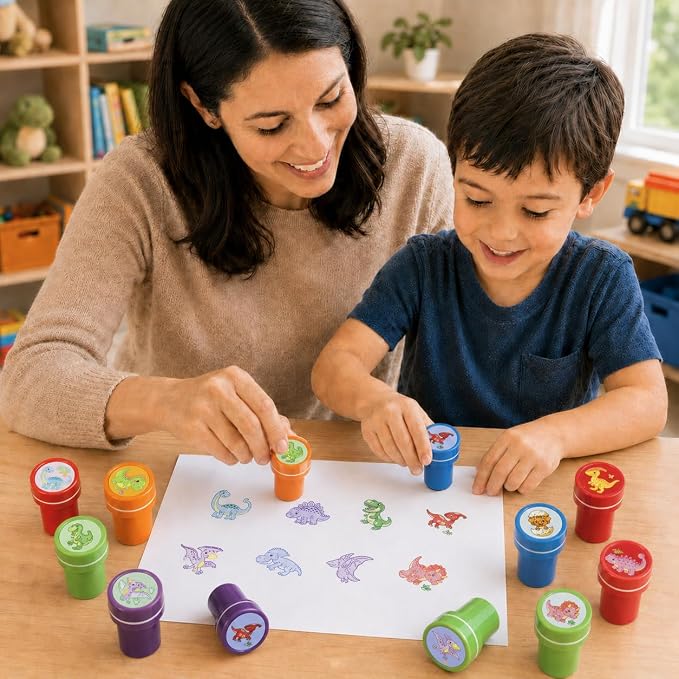 Cinrobiye 24 Pcs Dinosaur Stampers Party Favor Set, Cute Dino Stamps for Kids Birthday Party, Classroom Rewards, Carnival Prizes, Goody Bag Fillers, Dinosaur Themed Party Supplies