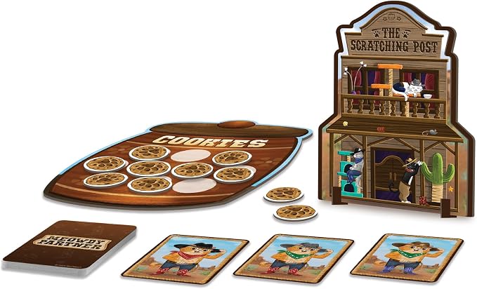 Peaceable Kingdom Meowdy Partner Cooperative Matching Game | A cooperative game where players team up to win together. Includes 27 cowboy cat cards and 1 scratching post. Ages 3+.