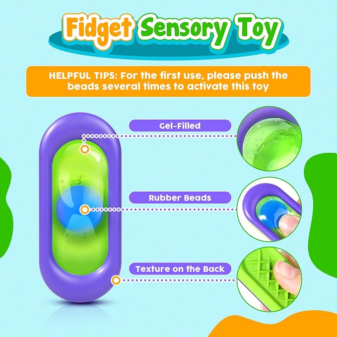Sensory Marble Fidget Toys for Kids Autism 6 Park Quiet Classroom Fidgets | Gel Filled Autism Squeeze Sensory Toys ADHD, Silent Stress Fidgets Worry Stones for Student Classroom Prizes, Travel Gifts