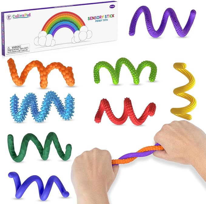 Fidget Toys Sensory Sticks: 8 Pack Textured Silicone Sensory Toys for Kids with Autism, Fidget Toys for Relieving Anxiety and Stress, Calm Down Travel Toys for Kids / Adults