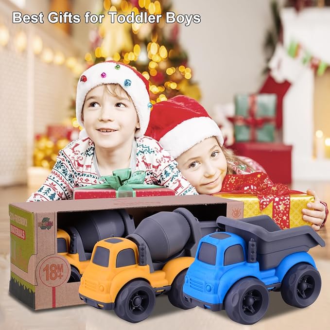 Aigitoy Toddler Car Toys Set - Mixer and Dump Truck for 2-4 Years Old | Sandbox Outdoor Vehicles Toys, No BPA, Phthalates, PVC, Recycled Plastic, Easter Christmas Birthday Gifts Boys Girls (Blue)