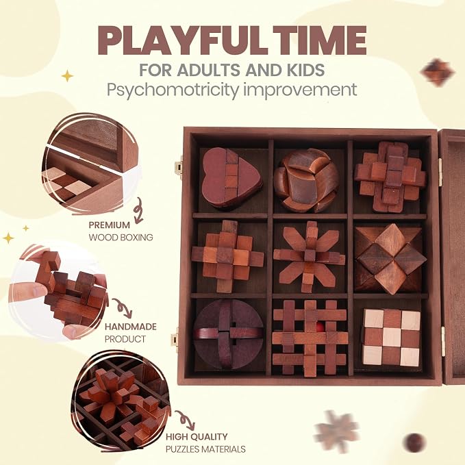 Mytothfy Wooden Brain Teaser Puzzles for Adults Teens, 3D Puzzle Game Toys | Brain Teaser Puzzles with Wooden Box, Unlock Interlocking Puzzle for Adults Teens, IQ Education Smart Toys, Party Favor
