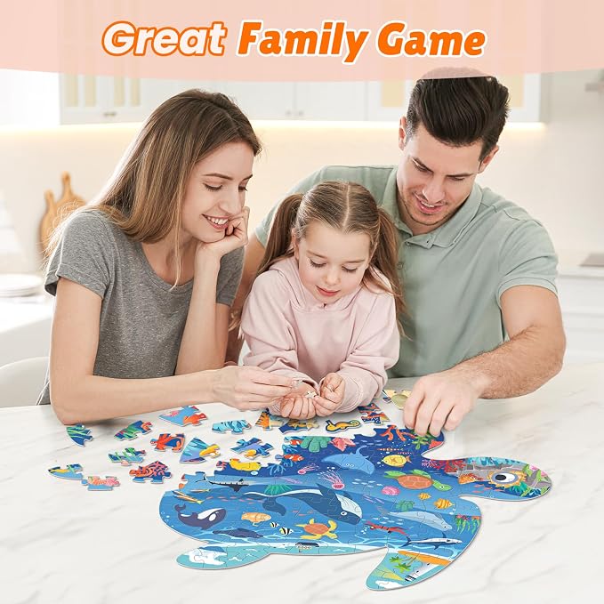 100 Piece Puzzles for Kids Ages 4-6 6-8, Sea Turtle Puzzles for Boys Girls | Jigsaw Puzzle for Kids, Ocean Animal Shaped Floor Puzzles Preschool Educational Learning, 21"×30" Jumbo Puzzle Toys For Child