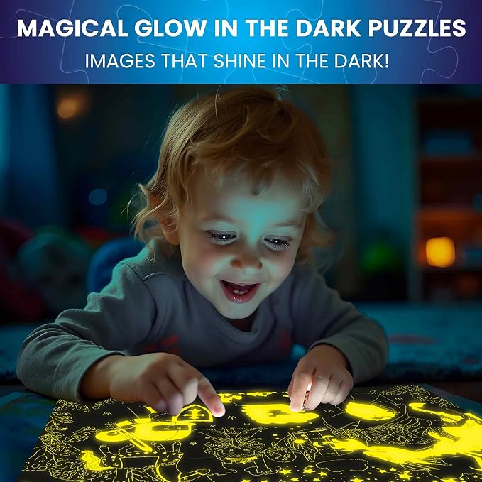 4 x 60 Piece Puzzles for Kids Ages 4-6 - Educational Kids Puzzles Ages 4-8 | Glow-in-the-Dark - Farm Bugs, Tropical and Ocean Animals - Toddler Puzzle - Learning Kids Games Ages 4-8 - Gift for Children