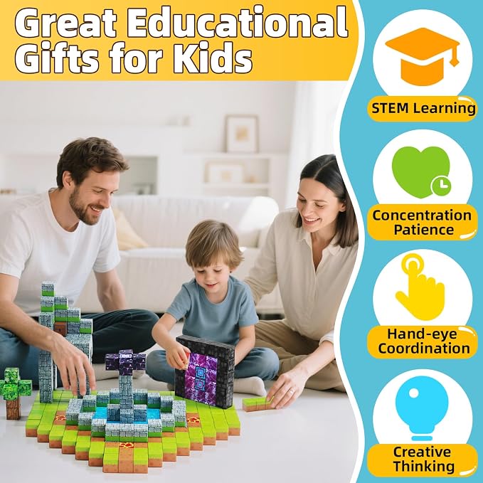 EchoPlan 150PCS Magnetic Blocks, Magnetic Building Blocks for Boys Girls | Magnet Blocks for Kids Ages 3 4 5 6 7 8 9 10, Sensory Stacking Toy Christmas Birthday Gifts for Kids, 1" Large Size