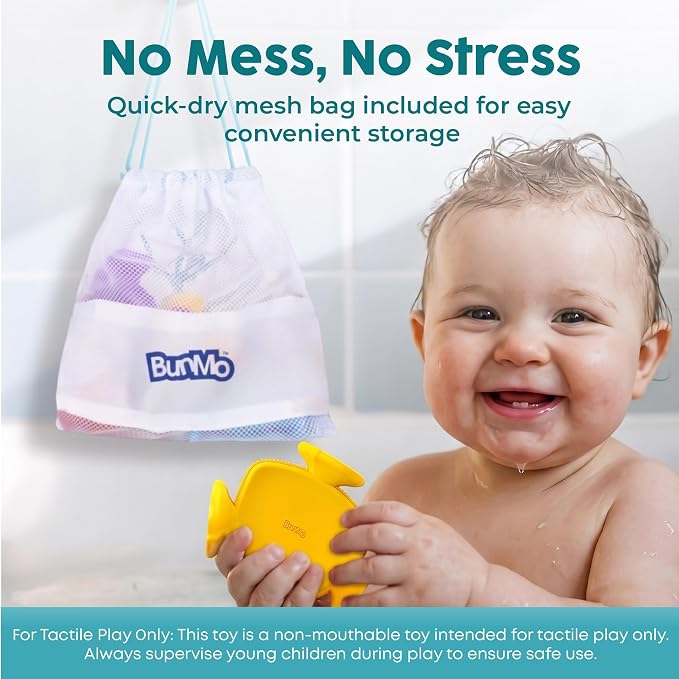 Bunmo Toddler Bath Toys - Best Montessori Toys for Kids Ages 1 2 3 4 Year Old Boys & Girls Gifts, Best Sensory Toy for Babies 12 Months +, No Hole Bath Toy for Kids Ages 1-3 & 2-4 (Big Shapes 5 Pack)