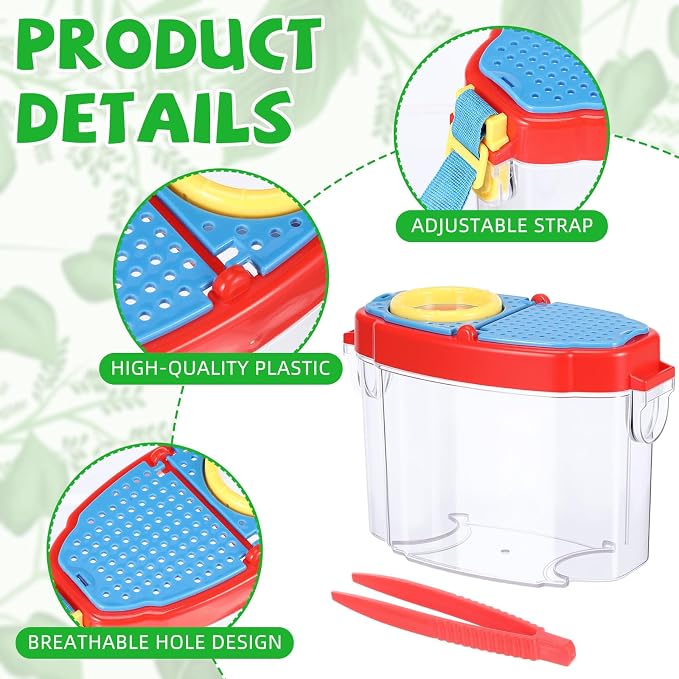 Halloscume 12 Pack Bug Catcher for Kids Insect Bug Viewer Kit with Tweezers Explorer Outdoor Set Insects Catcher Containers Magnifying Box for Children Science Nature Exploration Tool(Deep Color)