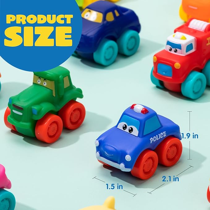 JOYIN Cartoon Cars, Soft Rubber Toy Car Set, Mini Vehicles, Bath Toy Car for Kids, Christmas Great Gift for Boys and Girls, Summer Beach and Pool Activity, Party Favors for Kids