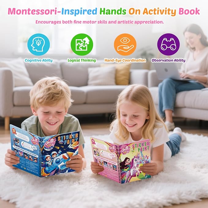 8PCS Paint by Sticker Book for Kids Ages 4-8 - Sticker by Number Activity Books with Stories for Toddlers 2-4 | Travel Airplane Car Toys, Screen-Free Puzzle Gift for Girls Ages 3-5 4-6 6-8