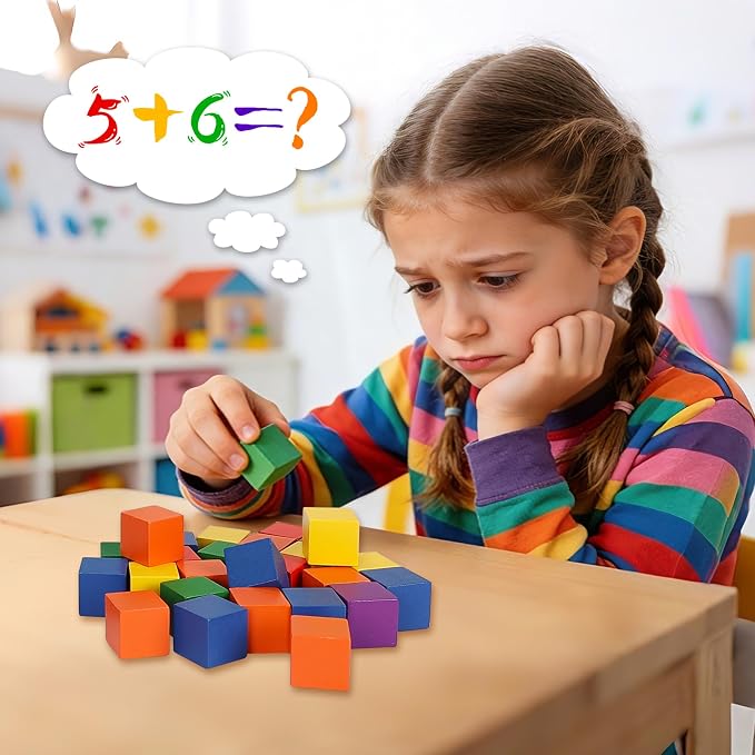 Offelec 108 Pack 1 Inch Wooden Blocks, 6 Colors STEM Math Sorting Toys, Wood Building & Stacking Blocks for Toddlers, Classroom Learning Wooden Cube Blocks, Creative Play & DIY Craft for Kids Ages 3+