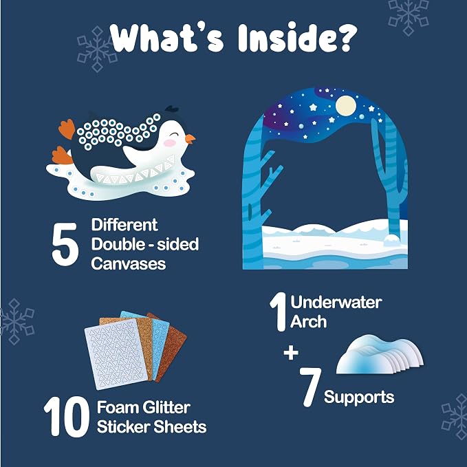 BINCA Foam Sticker Mosaic Art Activity, 750+ 3D Glitter Foam Stickers, 5 Winter Animals with Display Arch, DIY Mess-Free Activities, Gifts for Boys & Girls Ages 5,6,7,8
