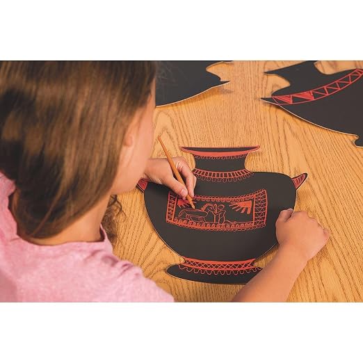 Greek Pottery Scratch Art Craft Kit (Pack of 24) | Measuring an 14 inches high, 12 inches wide at the handles, Life-sized vessels, Large Vessel Design, Knowledge about black