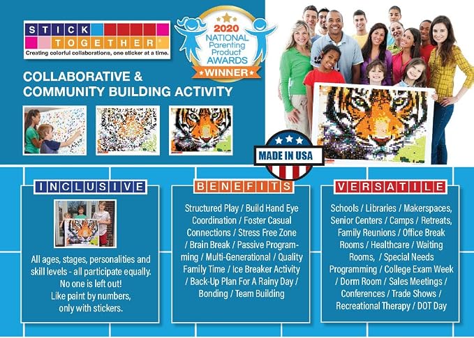 Huge Mosaic Puzzle Poster Kits | Group Project | No Mess Paint by Sticker | Stay at Home Activity | Classroom | One Sticker at a Time! | Large Tiger | Learning Fun | 40” X 36” Giant Poster