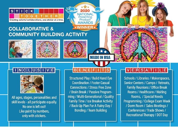 Huge Mosaic Puzzle Poster Kits | Group Project | No Mess Paint by Sticker | Stay at Home Activity | Classroom | One Sticker at a Time! | Large Peace Sign | Learning Fun | 40” X 36” Giant Poster