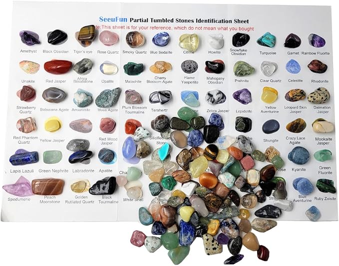 60Kinds+ Gemstones and Crystals Set,Bulk Tumbled Chips Crystals for Jewelry Making,Crushed Stones Rocks and Minerals Science Kit (0.55lb(60-65types))