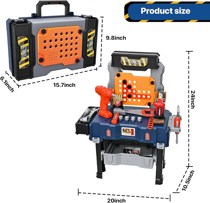 MUGEYMYD Kids Tool Bench Set with Electric Drill and Realistic Tool | Pretend Play Construction Workbench Toys for Toddlers, Build a Kids Tool Workshop Set for Boys and Girls, Ages 3-8