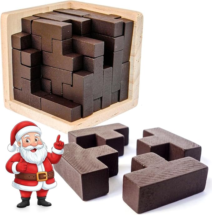 Original 3D Wooden Brain Teaser Puzzle - 3D Puzzle for Kids 6+ & Adults, Desk Toy Delight, Challenging Game & Wooden Puzzle for Adult Brain Boost (Brown)