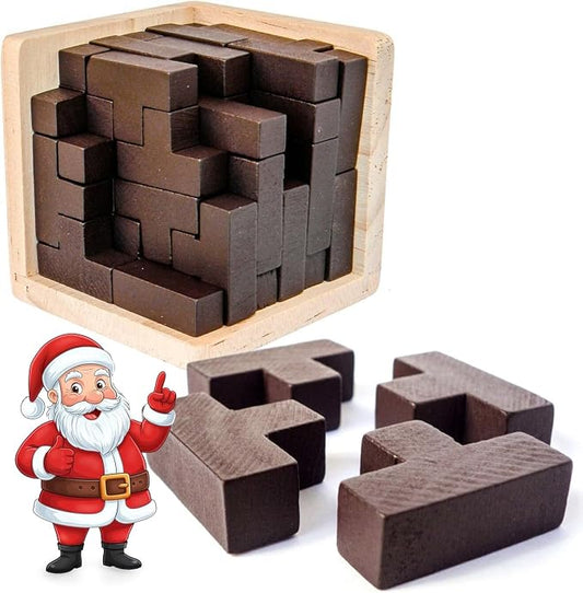 Original 3D Wooden Brain Teaser Puzzle - 3D Puzzle for Kids 6+ & Adults, Desk Toy Delight, Challenging Game & Wooden Puzzle for Adult Brain Boost (Brown)