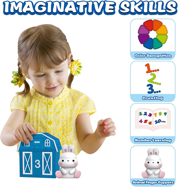 Learning Toys for 1 2 3+ Year Old Toddlers, 20pcs Farm Animals Barn Toys | Finger Puppets for Kids,Montessori Counting Matching & Color Sorting Toy,Easter Christmas Birthday Gift for Baby Boys Girls