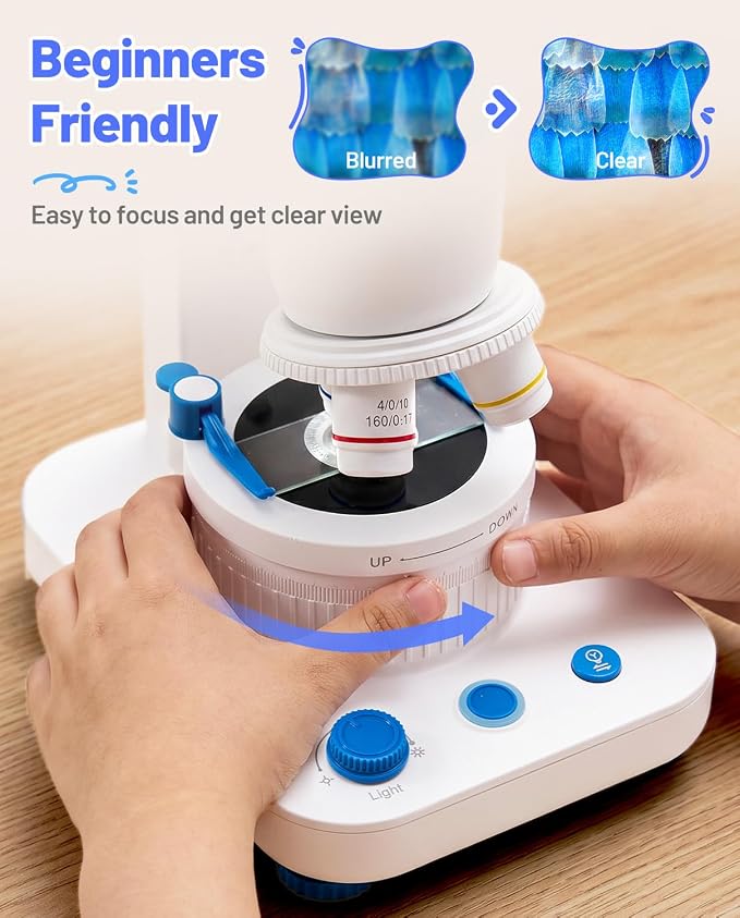 TOMLOV DM301K Microscope for Kids, 640X Educational Science Kit, STEM Toy | 12 Prepared Slides, Easy Focus, Beginner-Friendly, Dual LED Lights, Rechargeable Battery, Phone Adapter, Ages 6-12