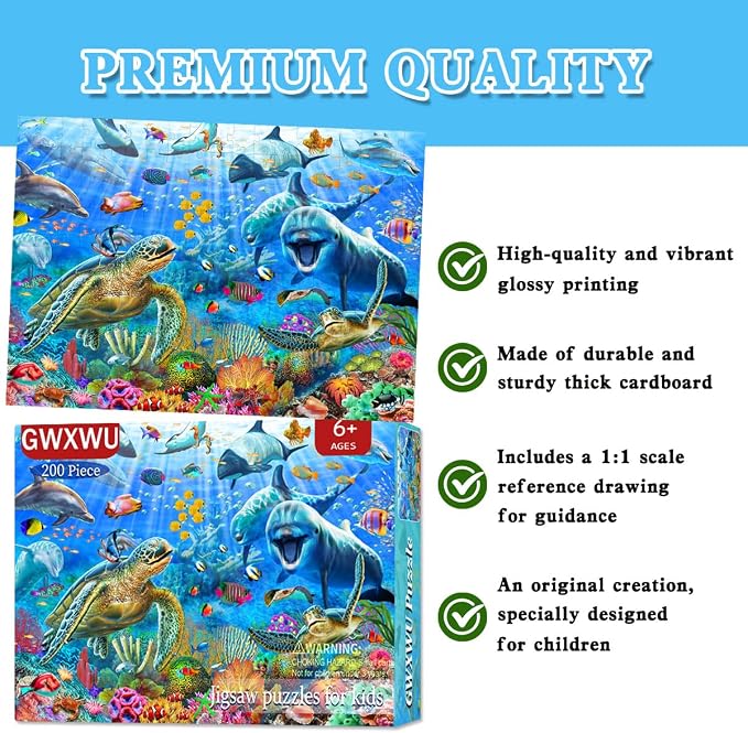 Puzzles for Kids Ages 6-8 & 8-10, 200 Piece Ocean Adventure Jigsaw Puzzle | Educational Learning Toy Jigsaw Puzzles for Kids Ages 10-12, Great Birthday & Holiday Gift for Boys and Girls, Home Decor