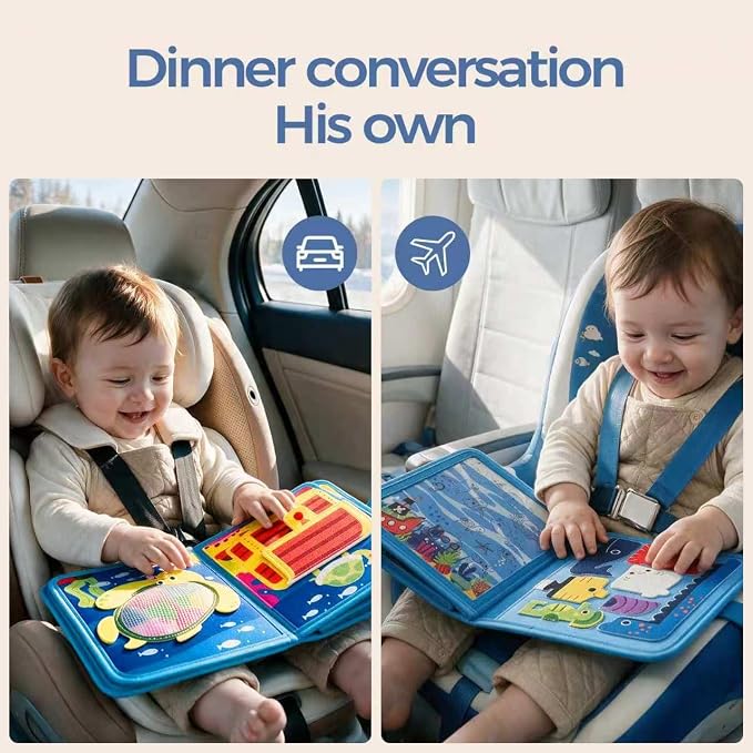 Ocean Busy Book, Quiet Travel Toy for Airplane, Felt Board for Toddler | This screen-free sensory play kit includes dry-erase markers, a buckle closure & interactive pages for preschool kids