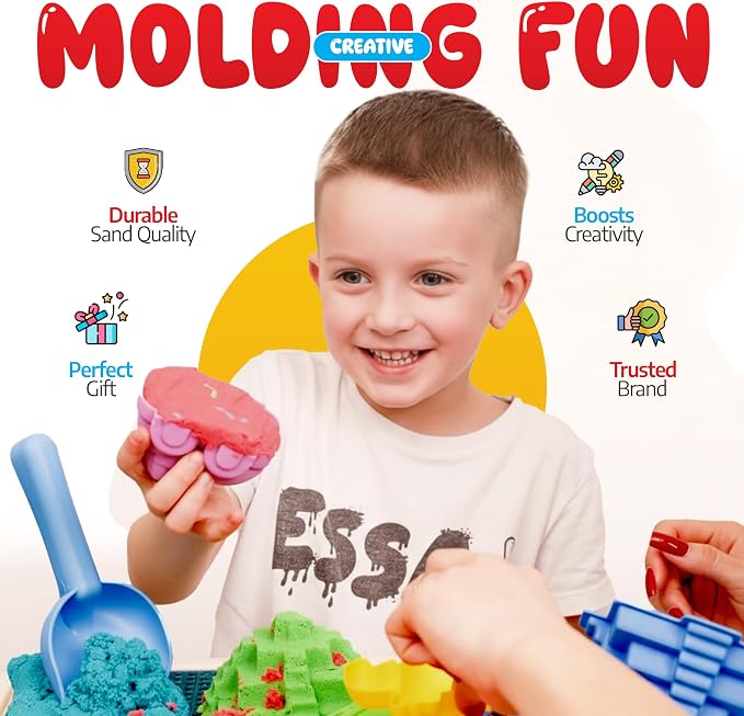 Play Sand Craft Kit Set for Boys & Girls 36p Sensory Bin No Mess Kids Toy | Great for Ages 3 4 5 6 7 8 – Perfect for Shaping Squeezing Scooping – Large Arts & Crafts Set – Birthday Gift
