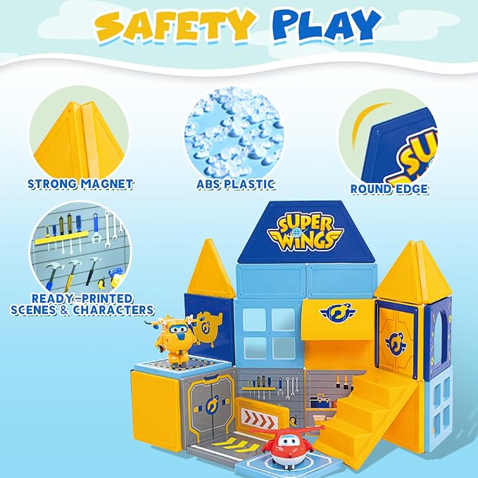 Magnetic Tiles for Kids Ages 3-8, 2-in-1 Travel Magnetic Building Blocks with Jett & Donnie Transforming Toys, STEM Educational Construction Set, Creative Learning Magnet Tiles Toy for Boys Girls